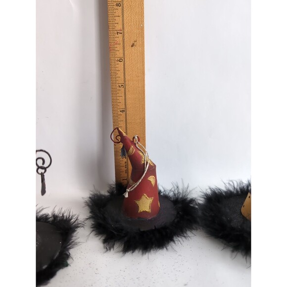 Pier One Witch Hat Halloween Ornaments Feathers Metal Vintage Lot of 6 - Picture 8 of 8